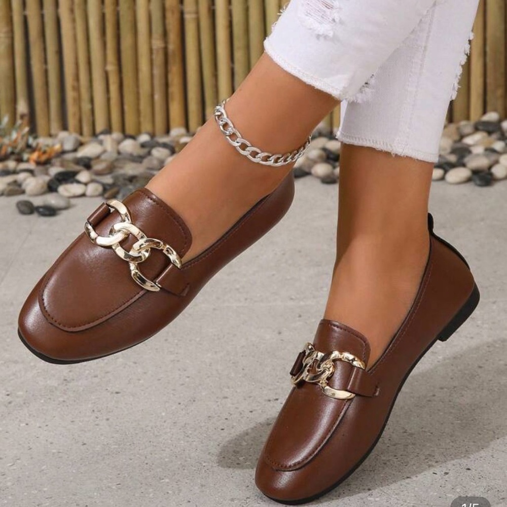 Elegant Brown Loafers with Gold Chain Detail